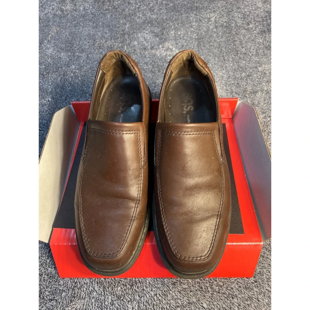 SAS Mens Brown Leather Slip On Loafers Square Toe Dress Shoes 10.5M Made in USA